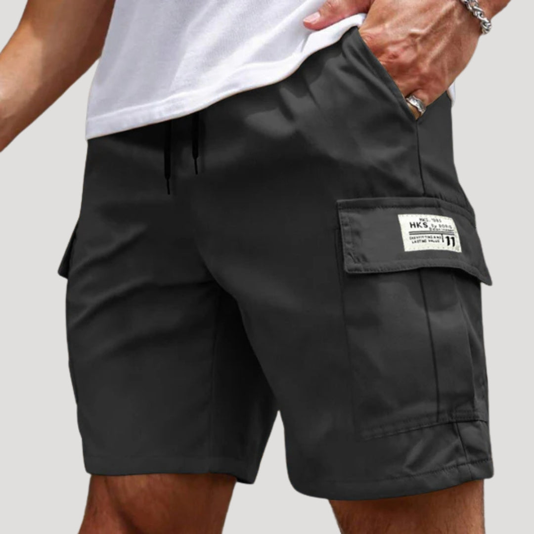Herr cargo shorts med benfickor och dragsko