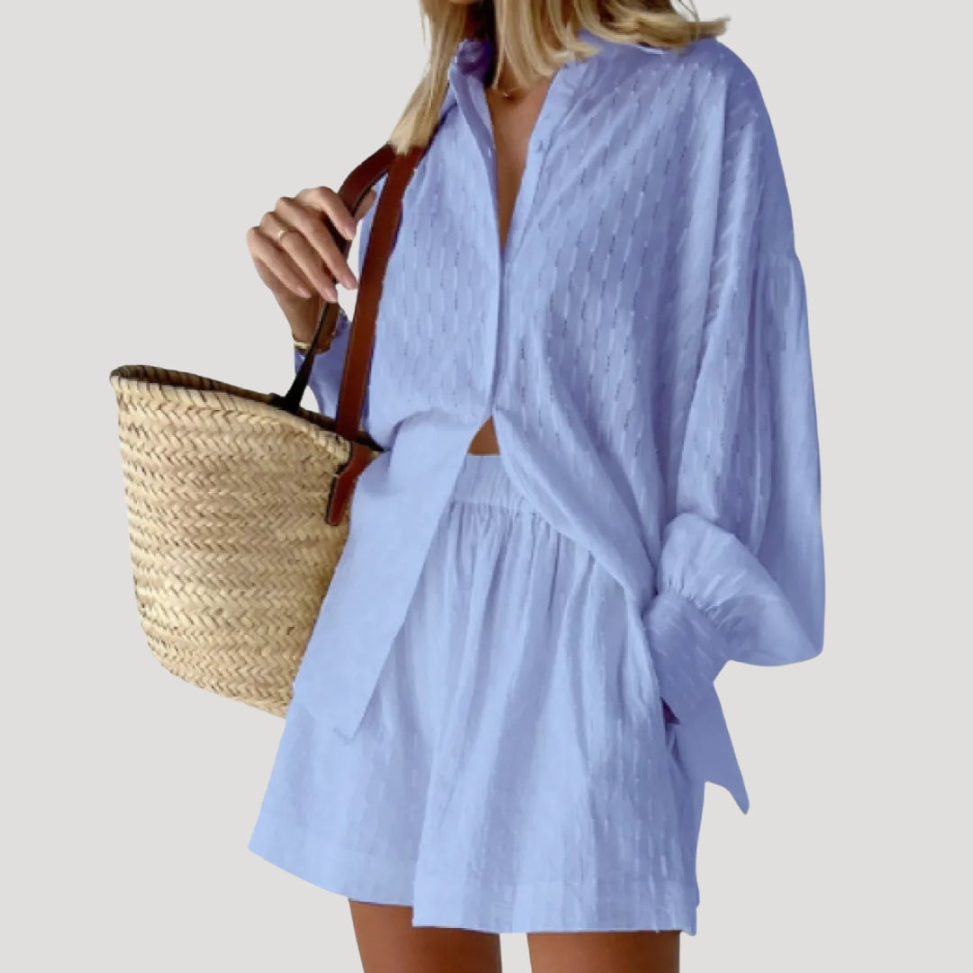 Dam tvådelat set med skjorta och shorts