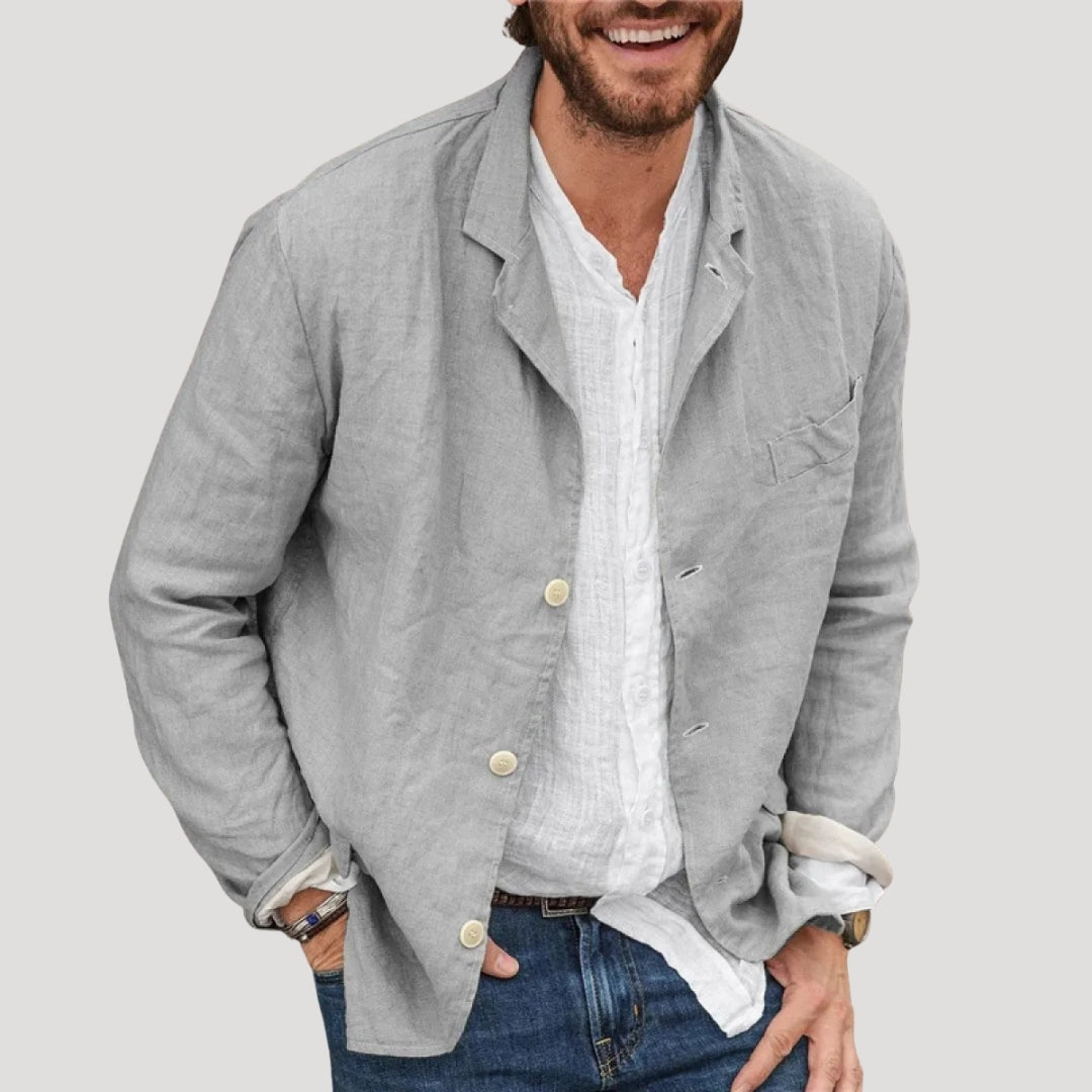 Herr linne skjorta med knappstängning avslappnad passform overshirt