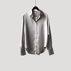 Dam sidenblus i satin långärmad skjortmodell snygga blusar elegant stil