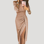 Sommarklänning dam off shoulder midiklänning med slits