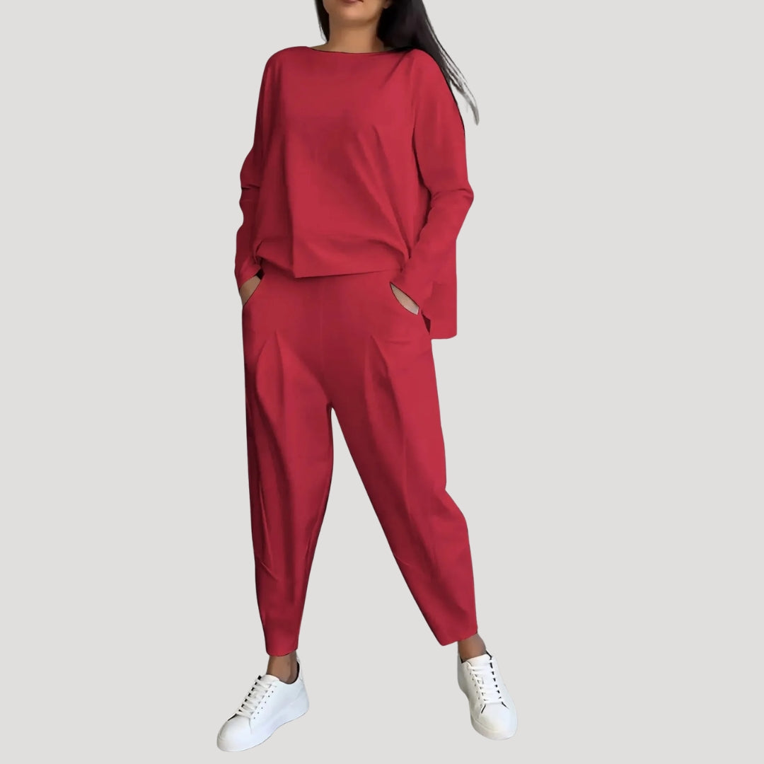 Dam tvådelat set långärmad topp vida byxor