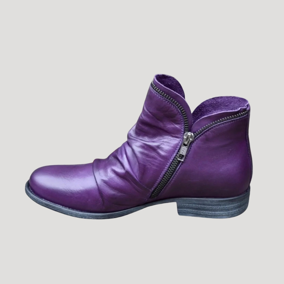 Dam ankelboots i läder med dragkedja