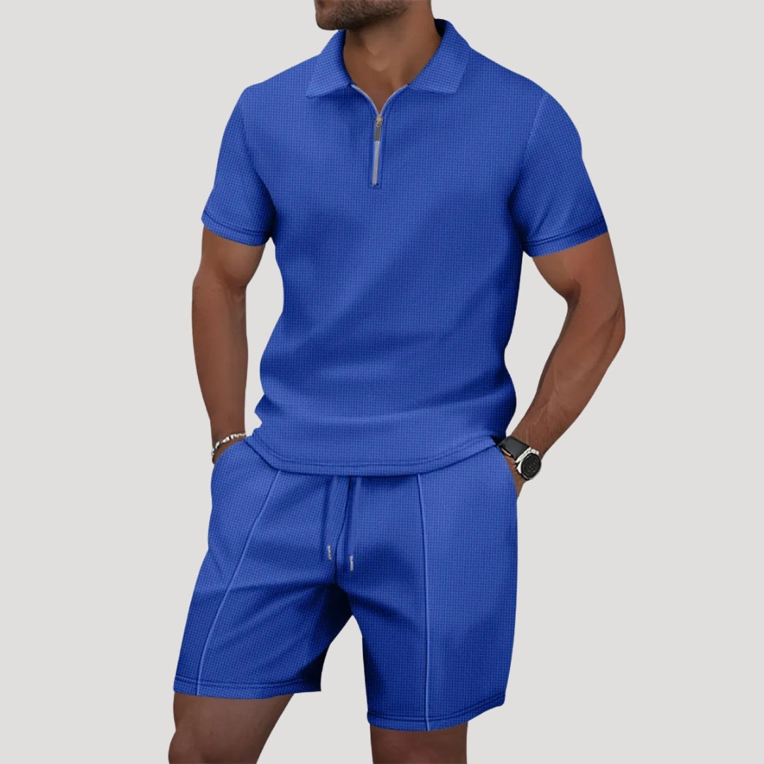 Herr frotteset med piketröja shorts bekväma sommarset