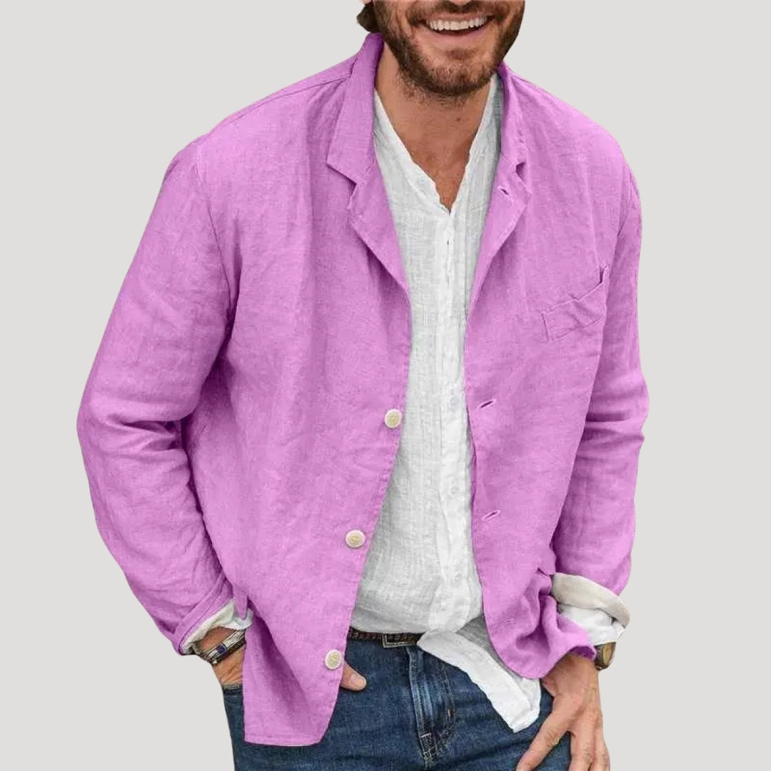 Herr linne skjorta med knappstängning avslappnad passform overshirt