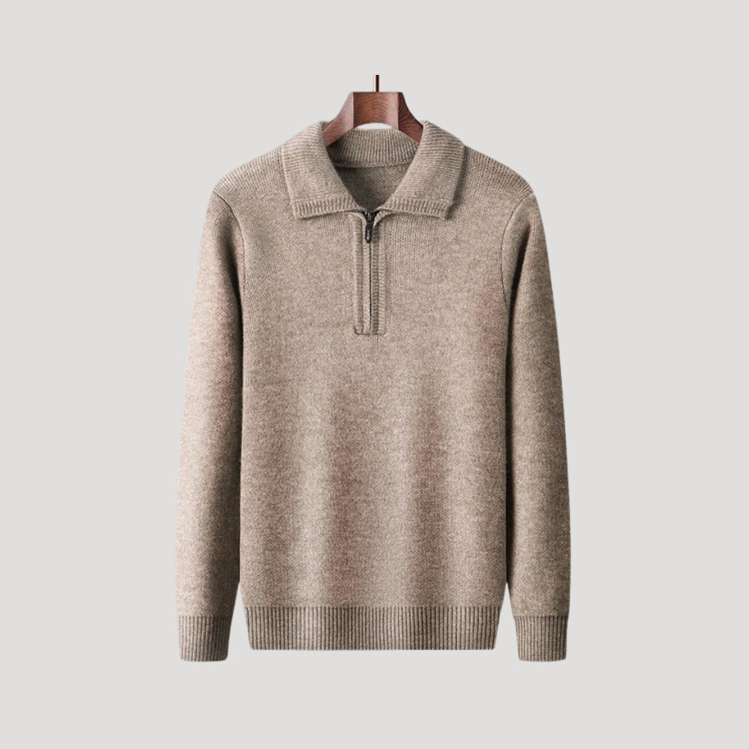 Herr stickad tröja med krage och half zip