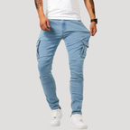 Herr Skinny Jeans Cargo Slim Fit Denimbyxor Med Fickor