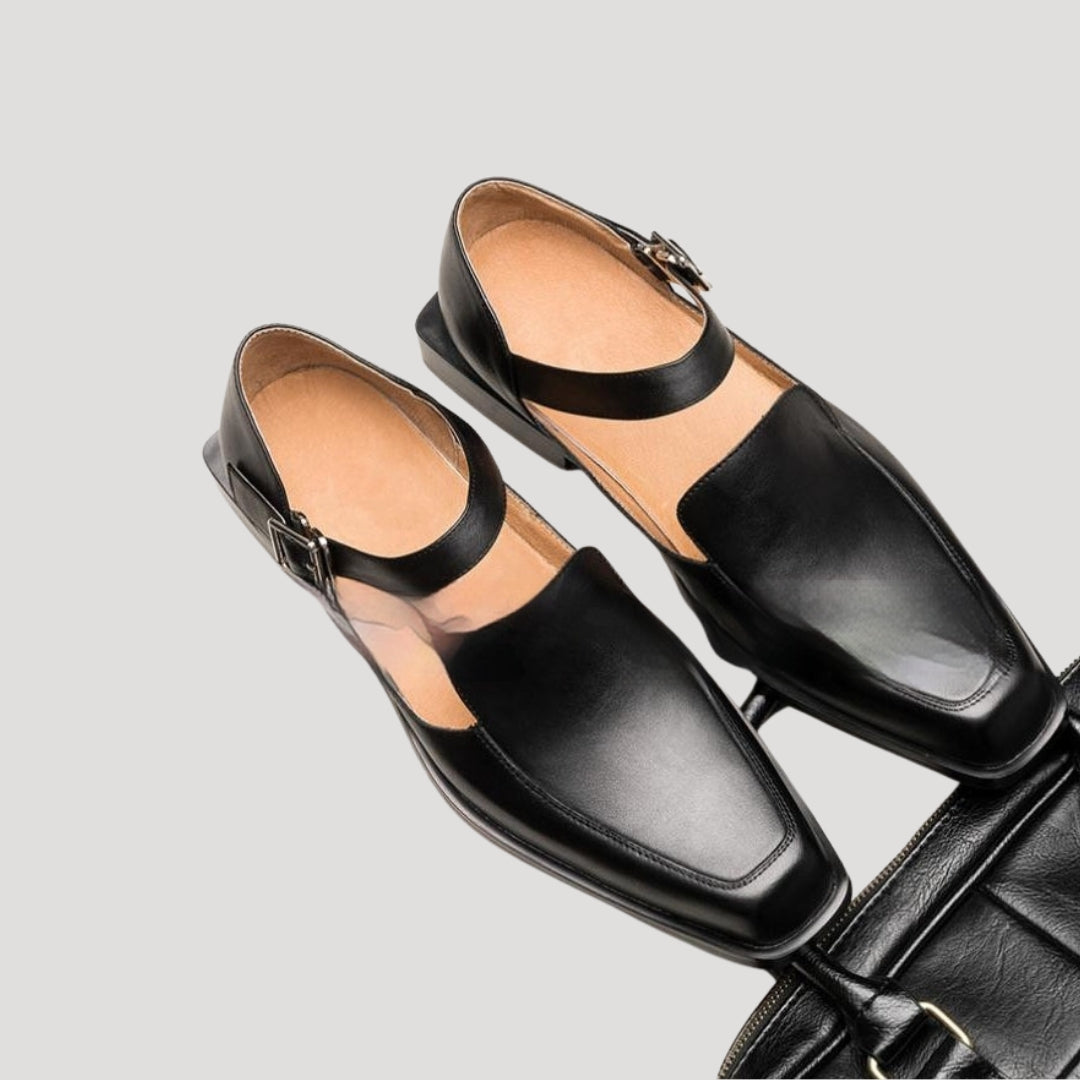 Herr skinnskor med rem låg klack