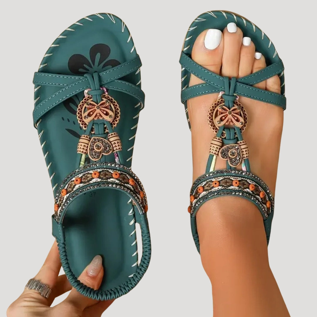 Dam platta sandaler skor med remmar dekor stilrena bekväma