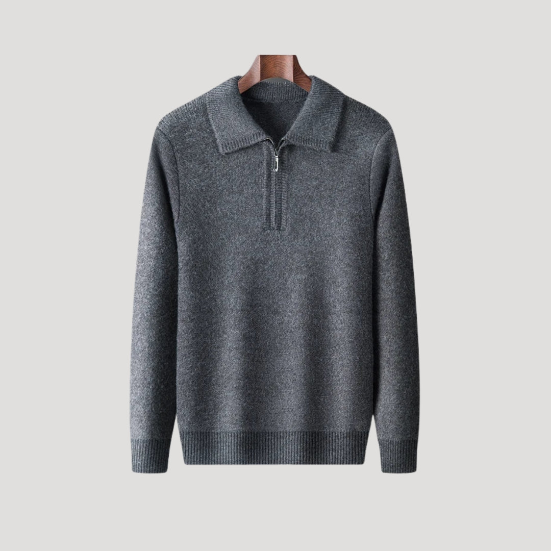 Herr stickad tröja med krage och half zip