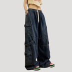 Dam mörkblå baggy cargojeans med vida ben och lös passform