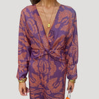 Sommarklänning dam midiklänning med v-ringning och tryck