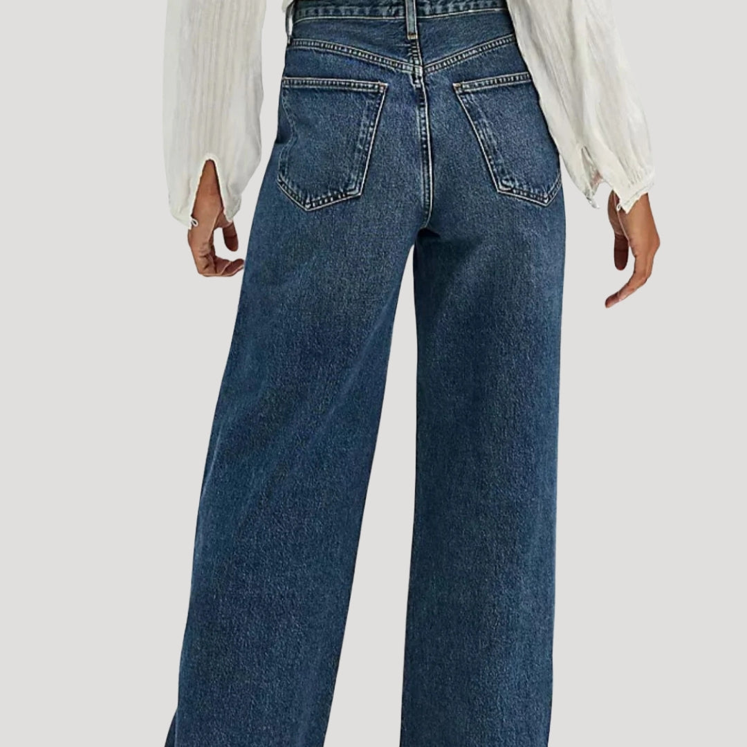 Dam jeans baggy vida raka blå byxor lågmidjade