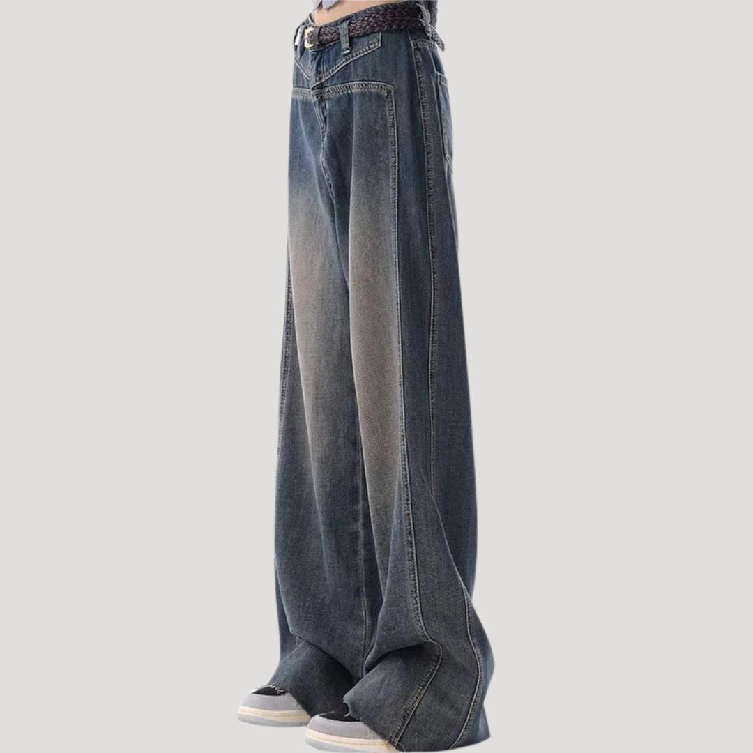 Dam vida mörkblå denimjeans med breda ben och hög midja