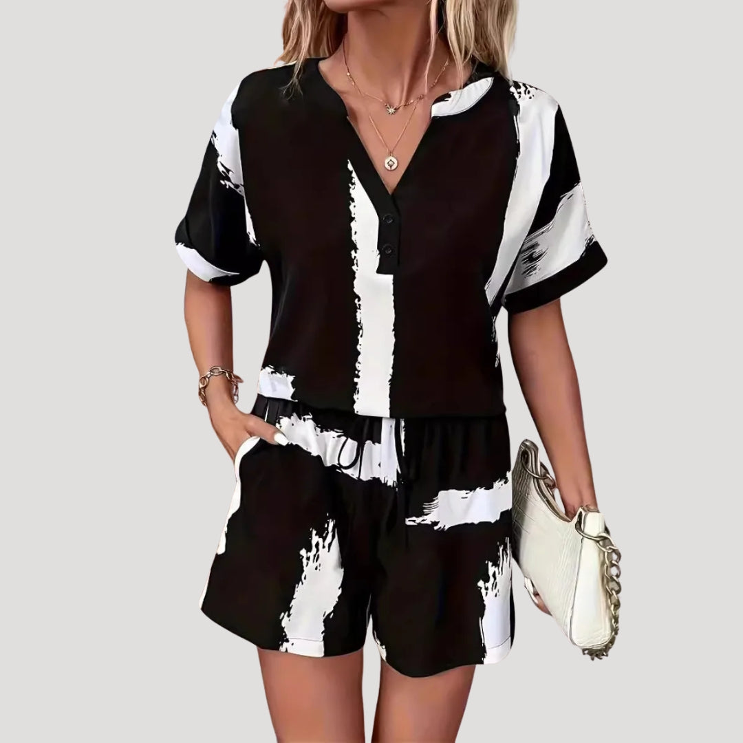 Dam matchande set sommar shorts kortärmad topp med knappar