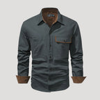 Herr långärmad overshirt skjorta med bröstfickor