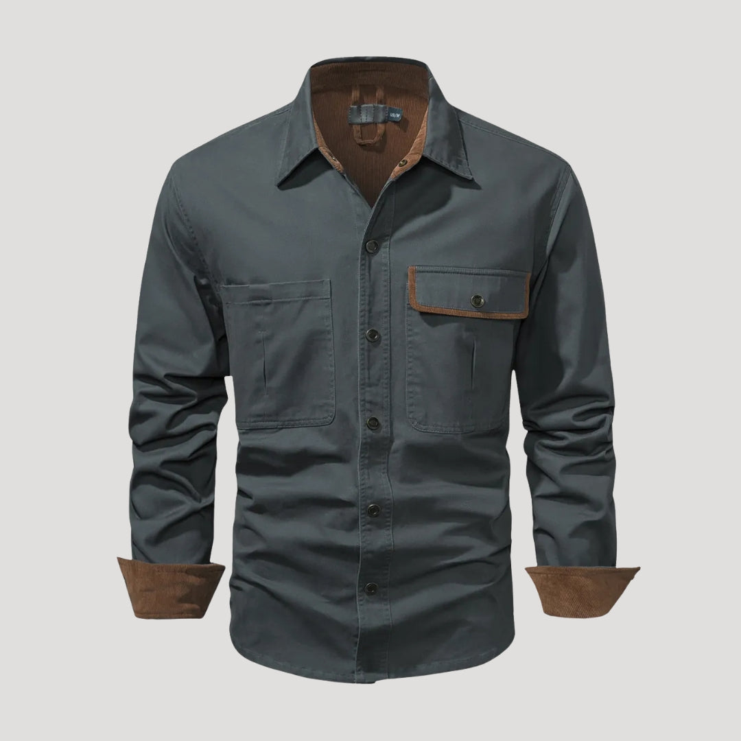 Herr långärmad overshirt skjorta med bröstfickor