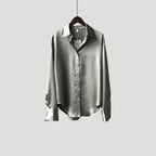 Dam sidenblus i satin långärmad skjortmodell snygga blusar elegant stil