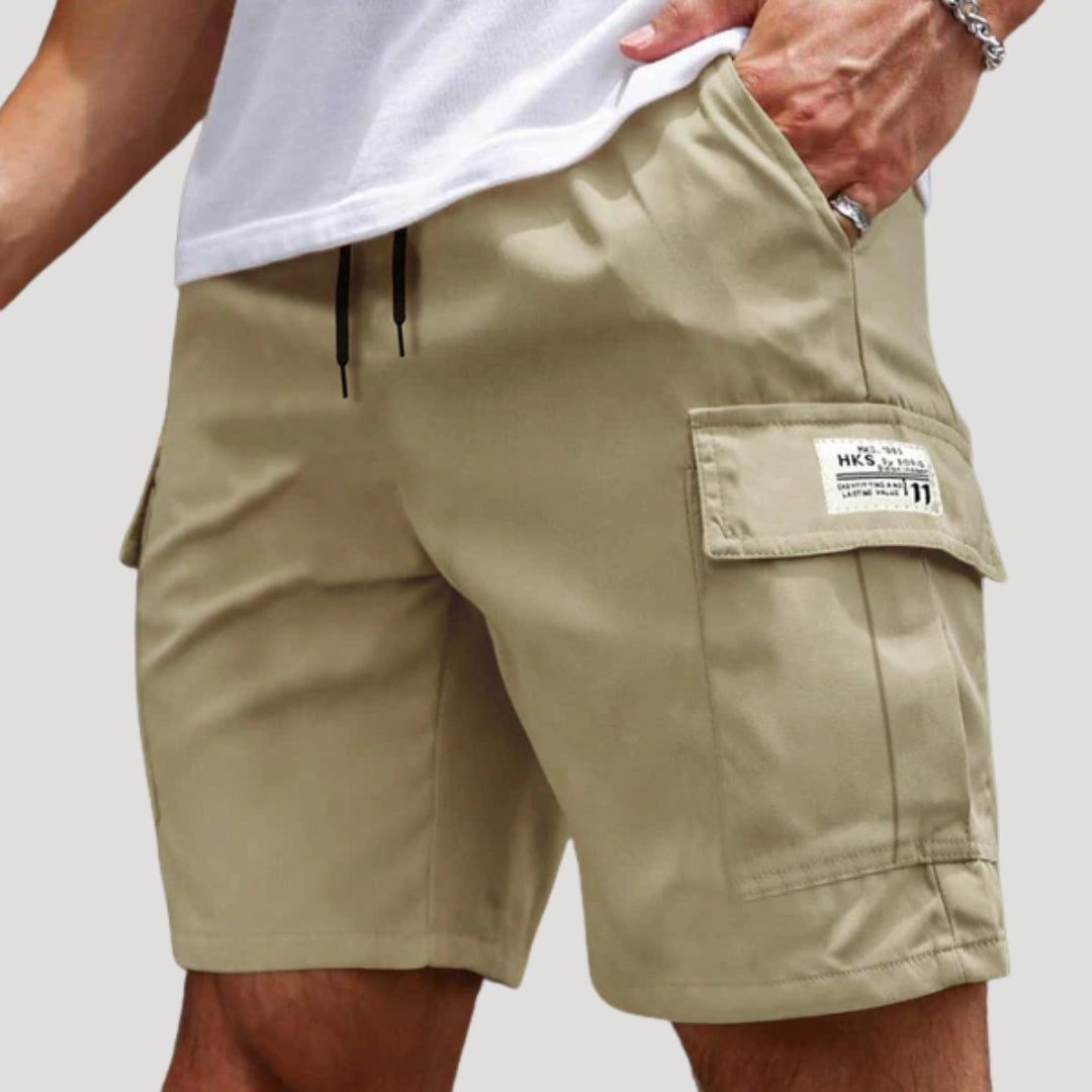 Herr cargo shorts med benfickor och dragsko