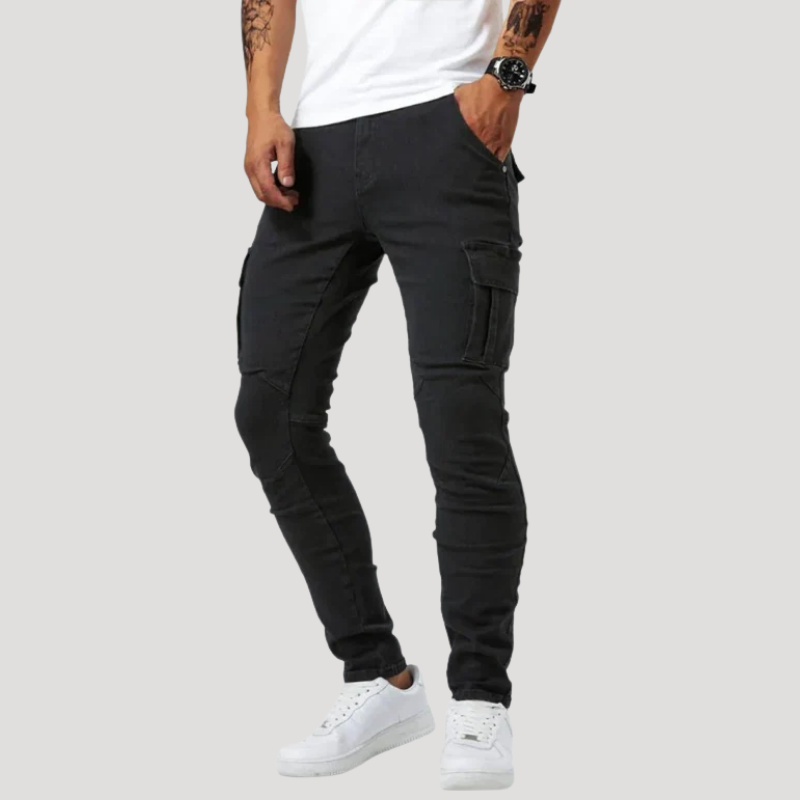 Herr Skinny Jeans Cargo Slim Fit Denimbyxor Med Fickor
