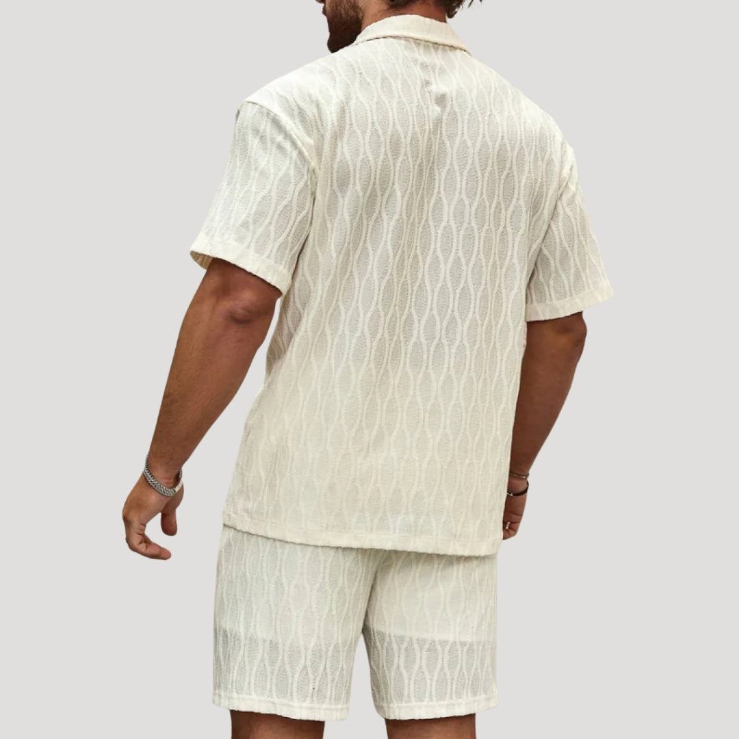 Herr matchande set kortärmad skjorta och shorts stilren