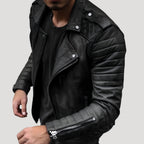 Herr skinnjacka bikerstil kort passform stilren modern