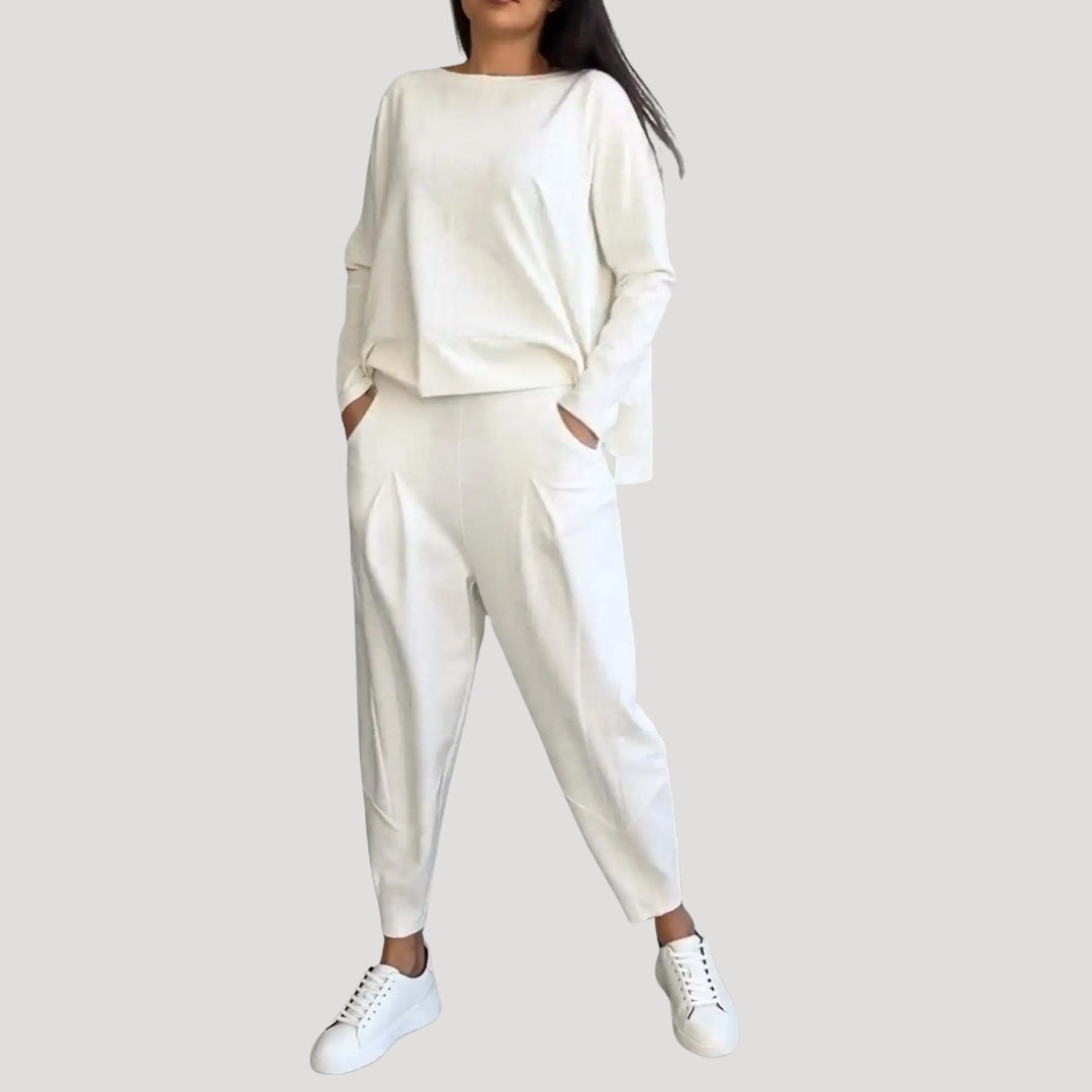 Dam tvådelat set långärmad topp vida byxor