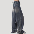 Dam vida mörkblå denimjeans med breda ben och hög midja