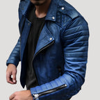 Herr skinnjacka bikerstil kort passform stilren modern