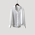 Dam sidenblus i satin långärmad skjortmodell snygga blusar elegant stil