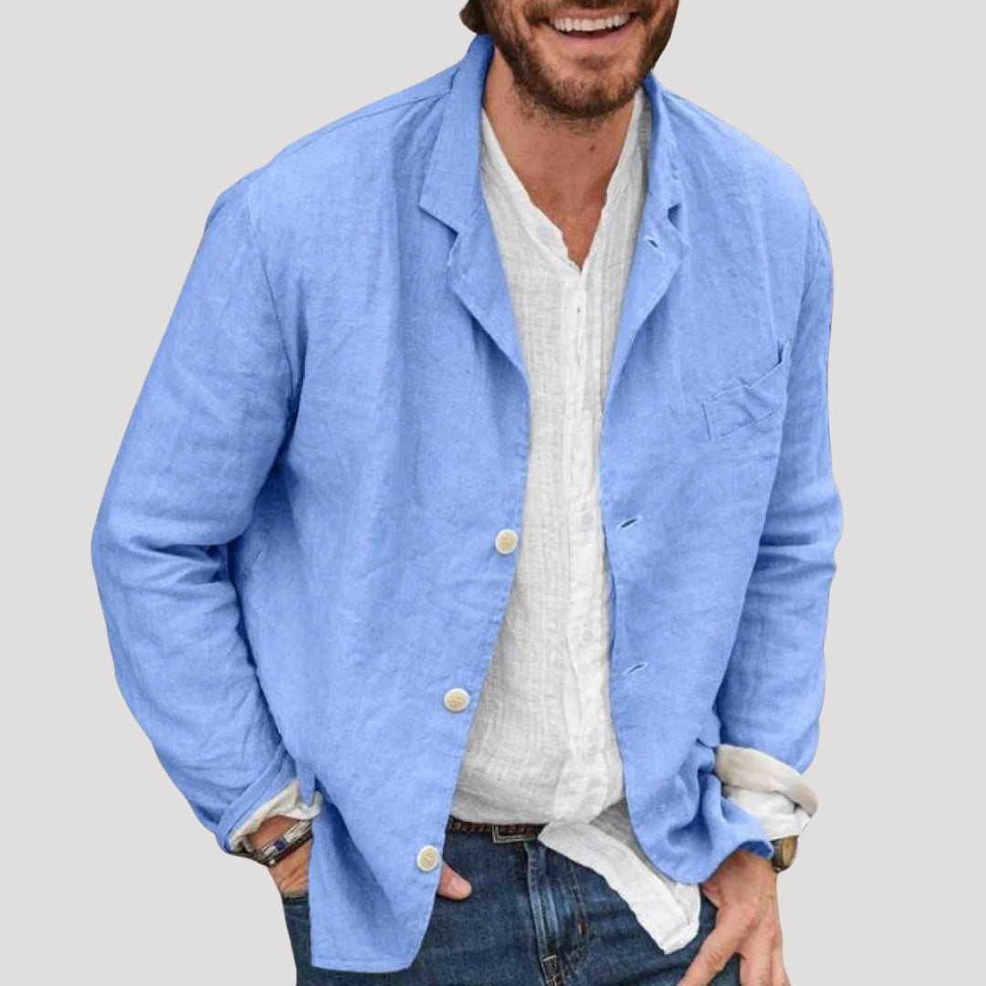 Herr linne skjorta med knappstängning avslappnad passform overshirt