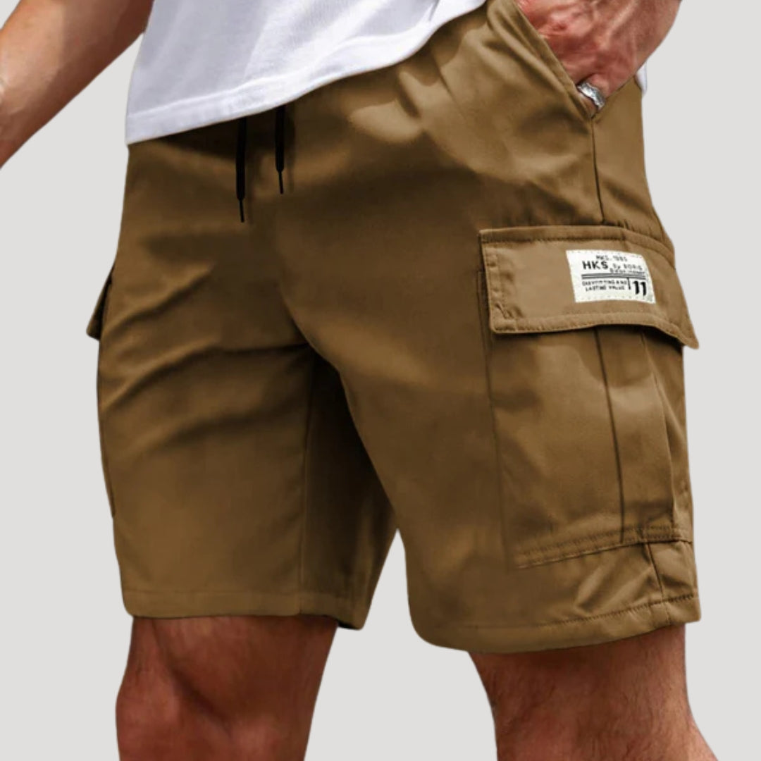 Herr cargo shorts med benfickor och dragsko