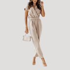 Dam byxdress omlottliv kort ärm elegant modell
