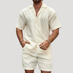 Herr matchande set kortärmad skjorta och shorts stilren
