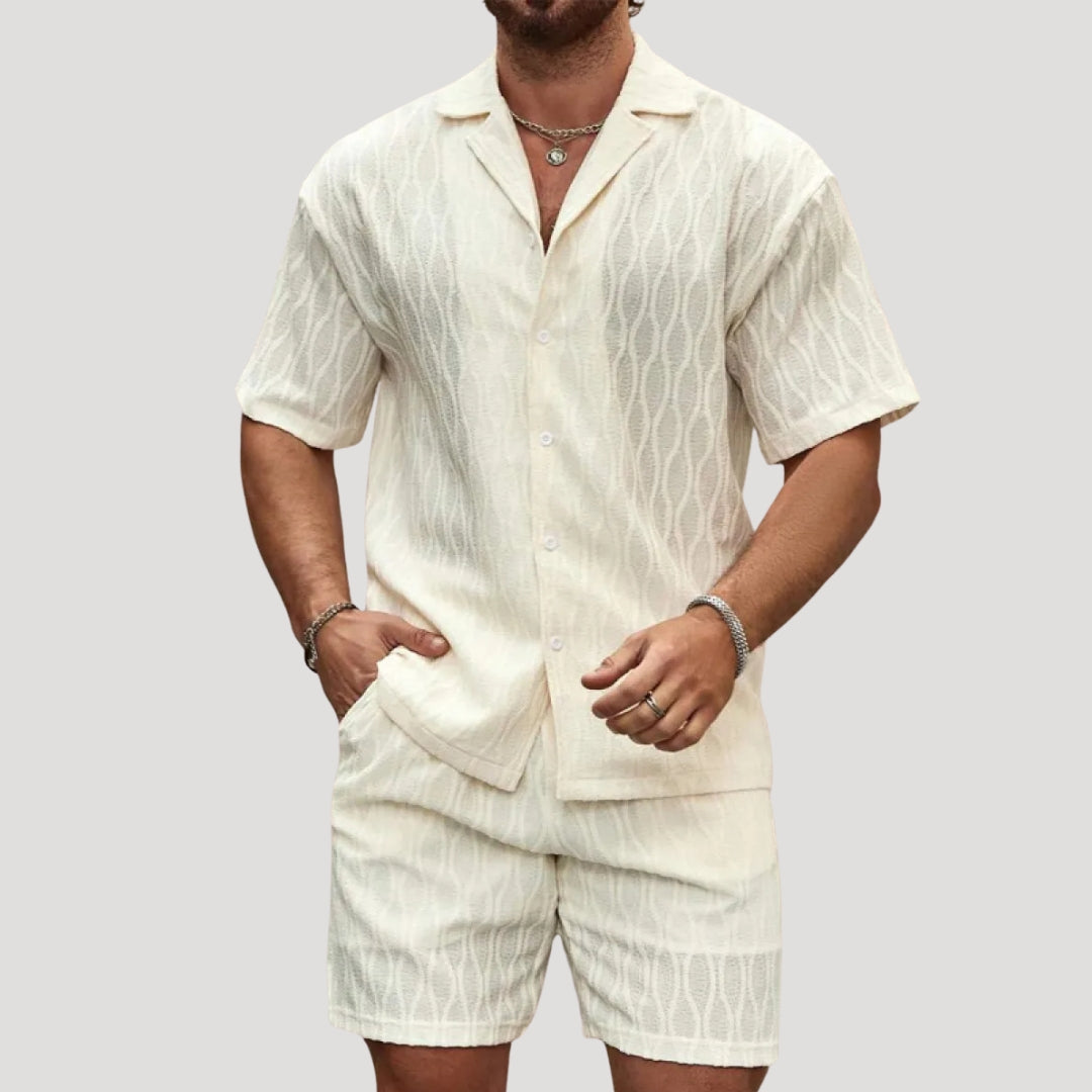 Herr matchande set kortärmad skjorta och shorts stilren