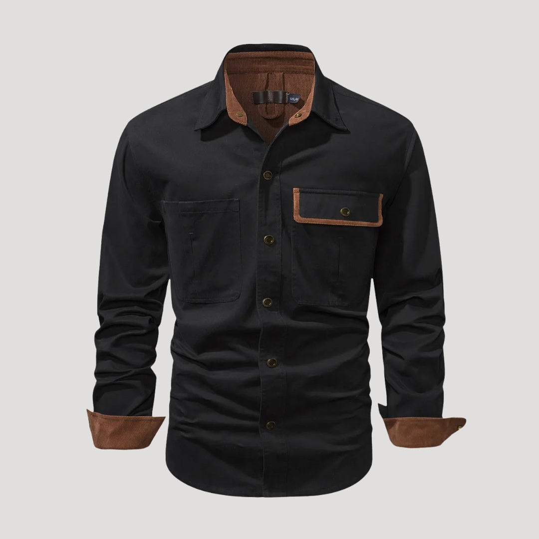 Herr långärmad overshirt skjorta med bröstfickor