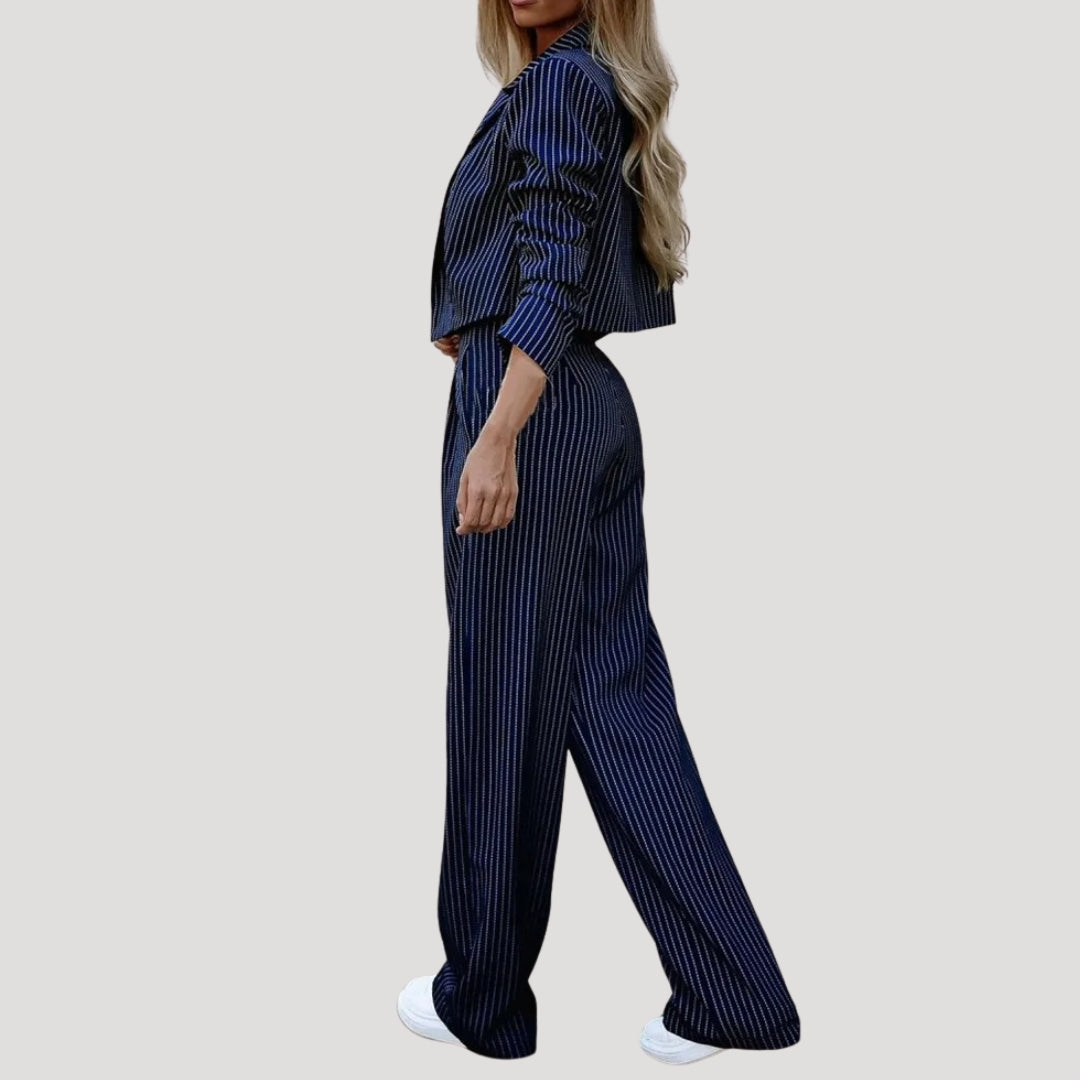 Dam randigt kostym set med blazer och byxor elegant