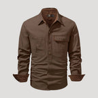 Herr långärmad overshirt skjorta med bröstfickor