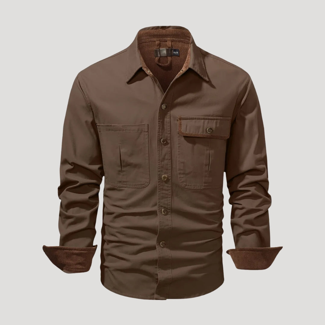 Herr långärmad overshirt skjorta med bröstfickor