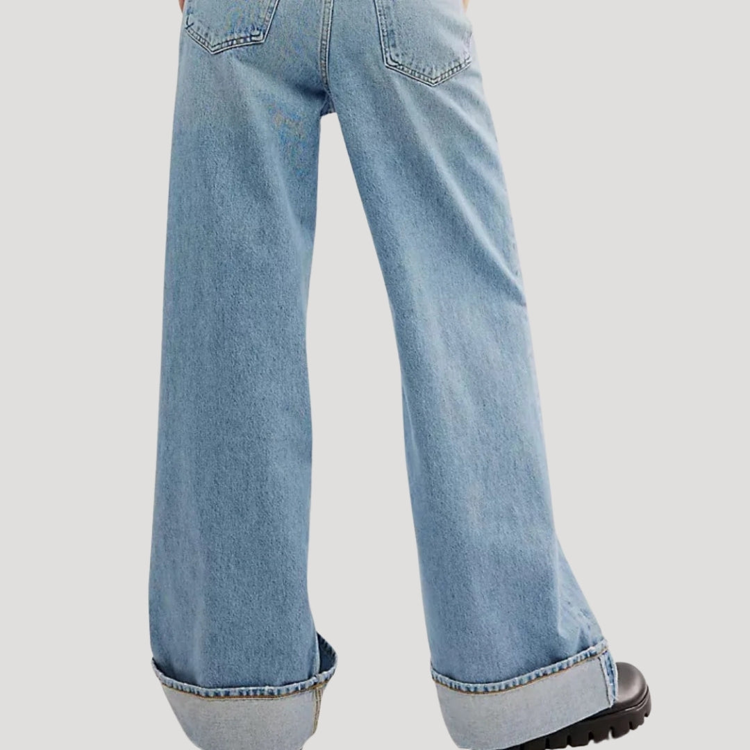 Dam jeans baggy vida raka blå byxor lågmidjade