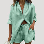 Dam matchande set linne sommar med skjorta och shorts oversized
