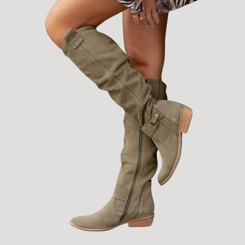 Knähöga stövlar dam – höga boots med låg klack