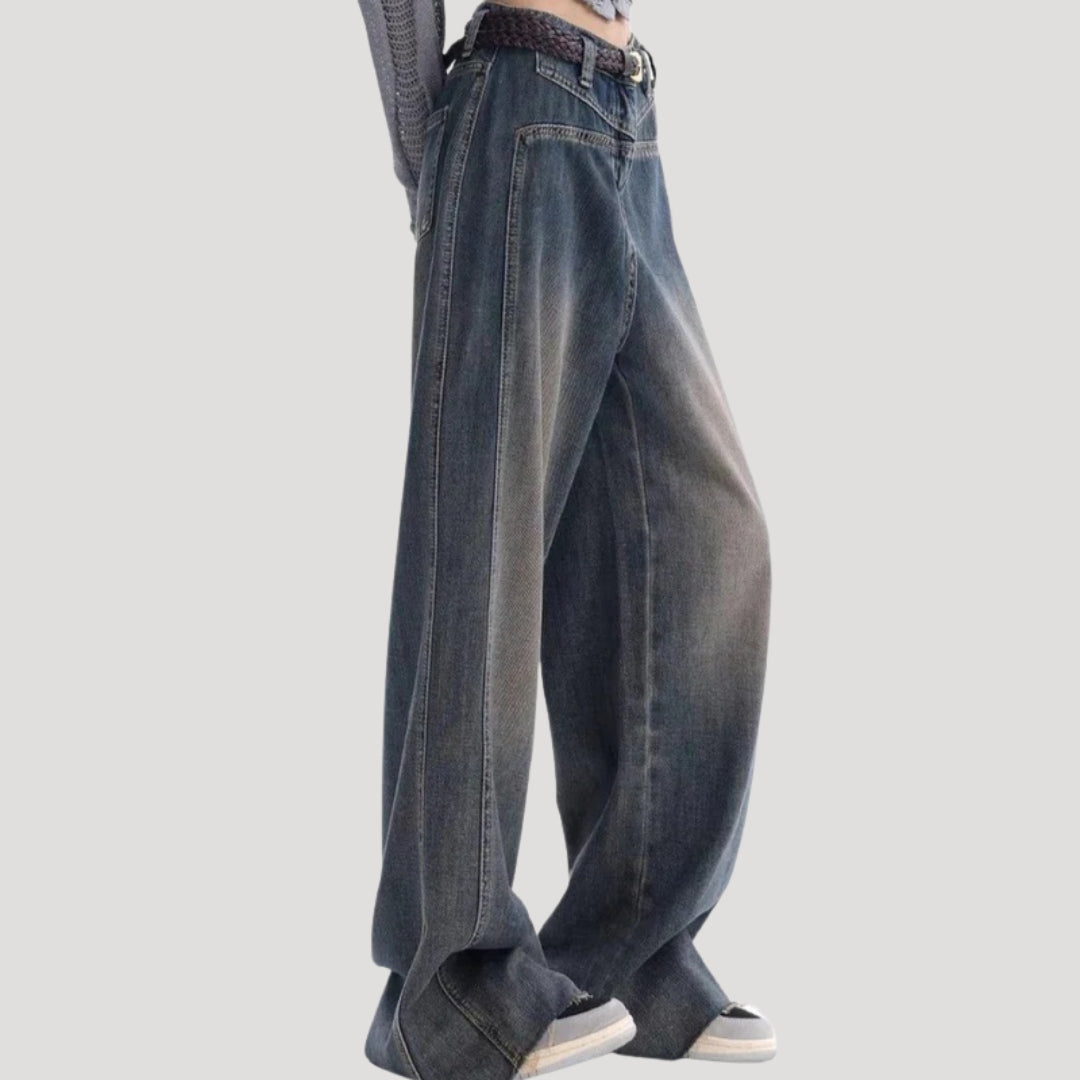 Dam vida mörkblå denimjeans med breda ben och hög midja