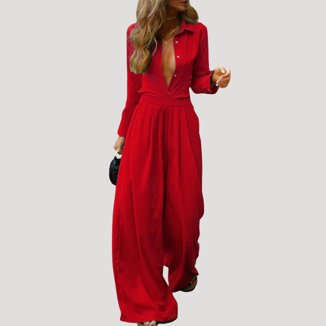 Dam långärmad jumpsuit med vida ben