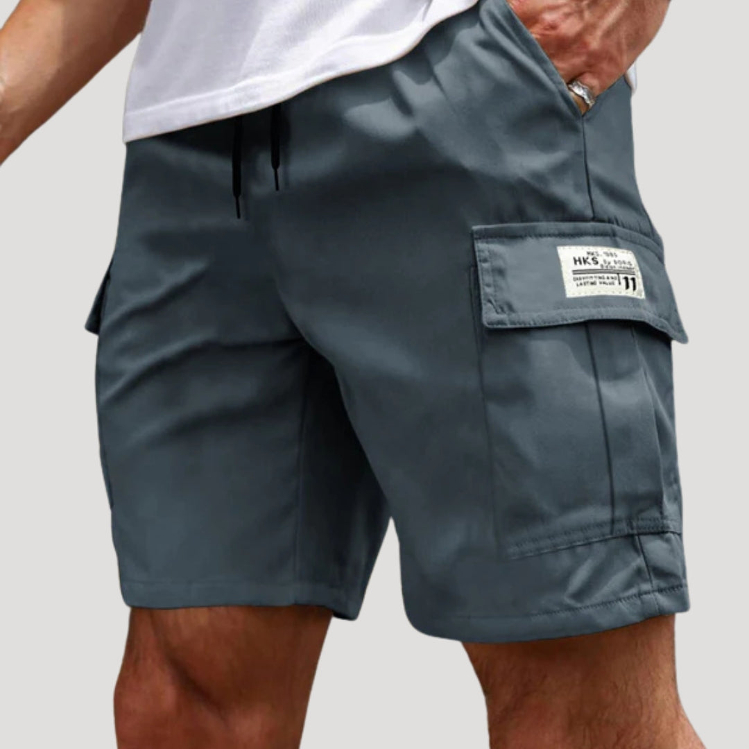 Herr cargo shorts med benfickor och dragsko
