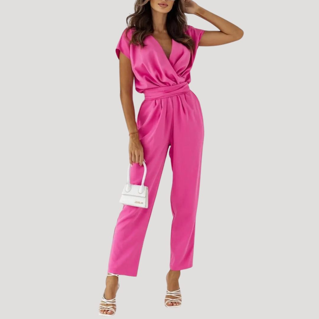 Dam byxdress omlottliv kort ärm elegant modell