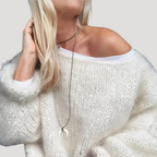 Dam Stickad Tröja Off Shoulder Långärmad Bred Halsringning