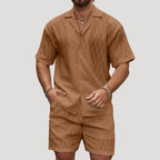 Herr matchande set kortärmad skjorta och shorts stilren