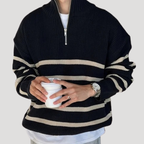 Herrtröja Stickad Half Zip Randig Långärmad Vardagströja Casual