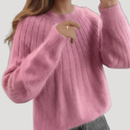 Damtröja Stickad Rundhalsad Oversize Ribbstickad Långärmad Kofta